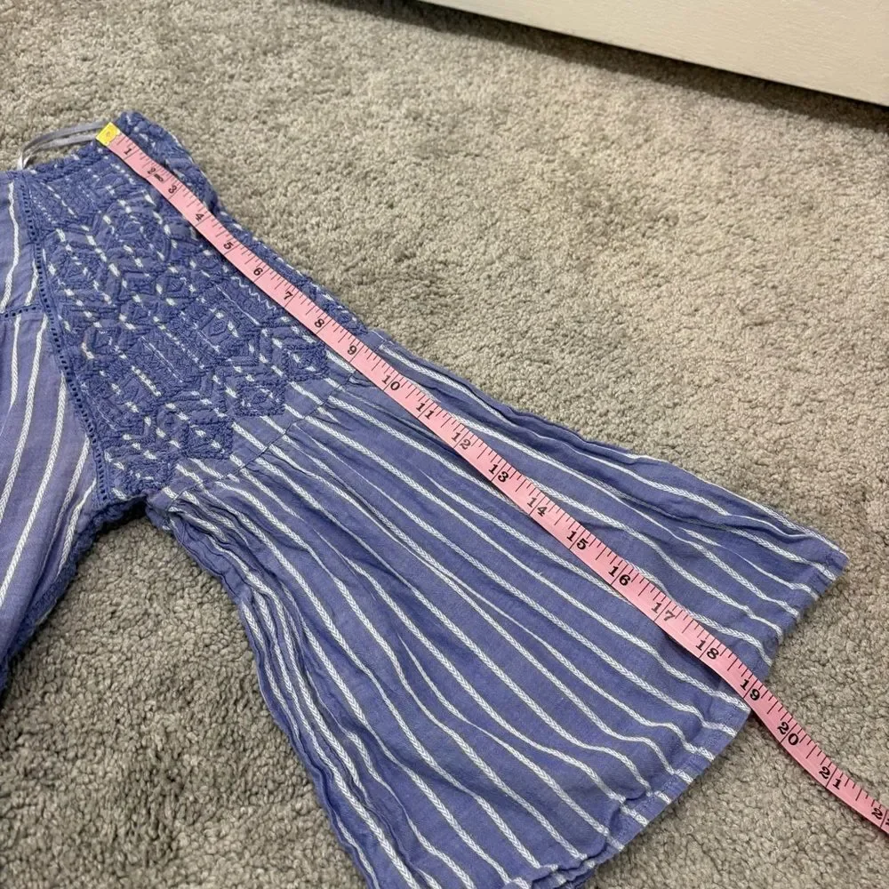 Free People Blue Lola Embroidered Ruffle Striped Mini Dress Size M